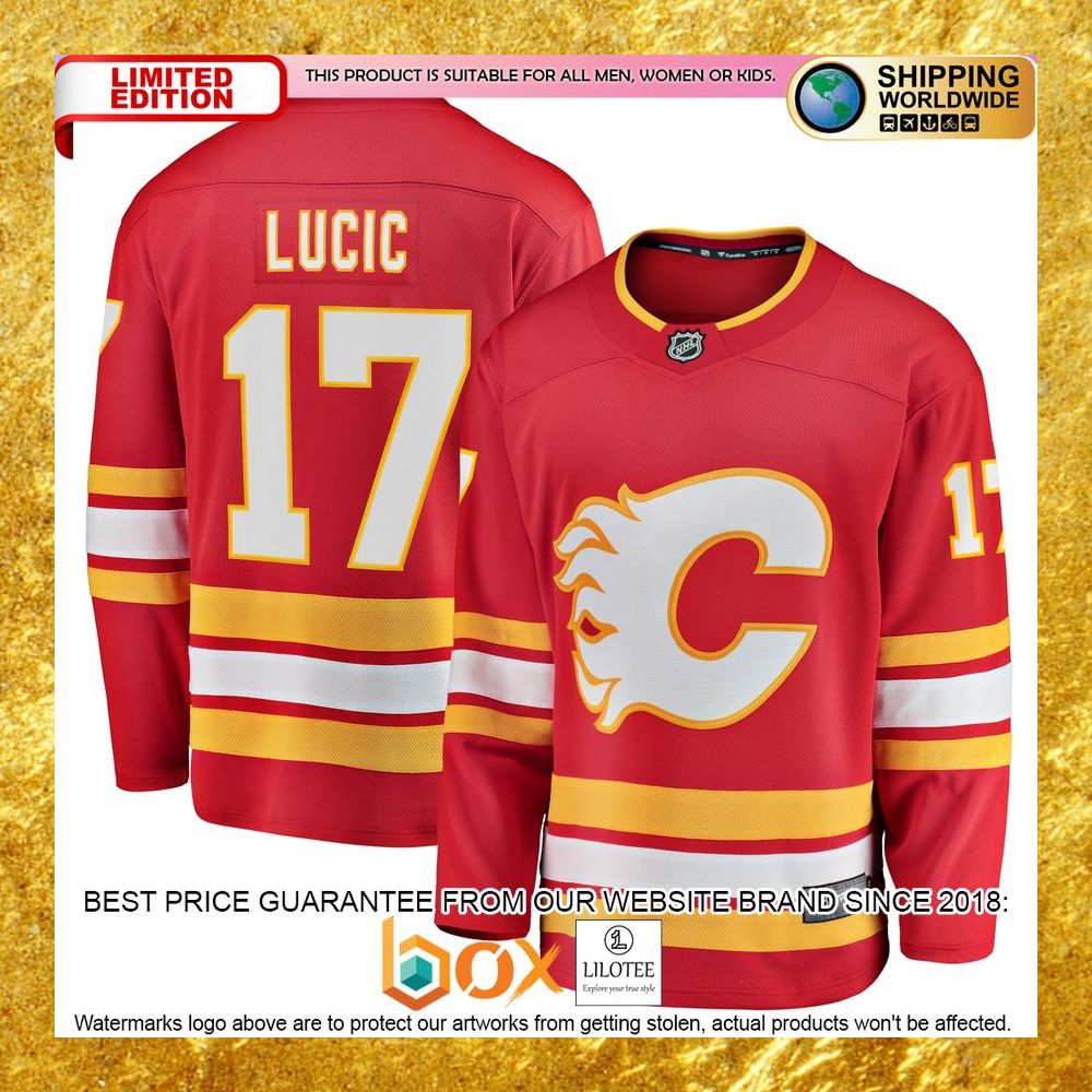 NEW Milan Lucic Calgary Flames Home Player Red Hockey Jersey 8