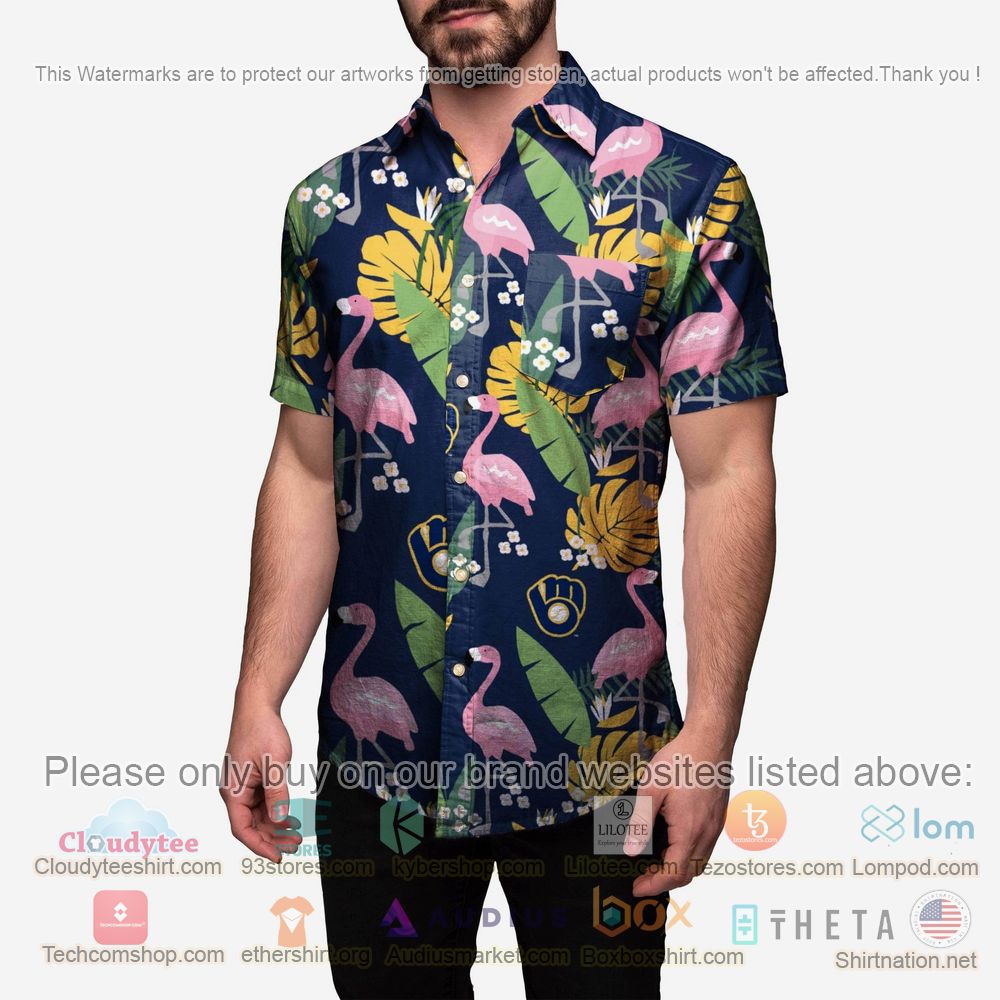 HOT Milwaukee Brewers Floral Button-Up Hawaii Shirt 2