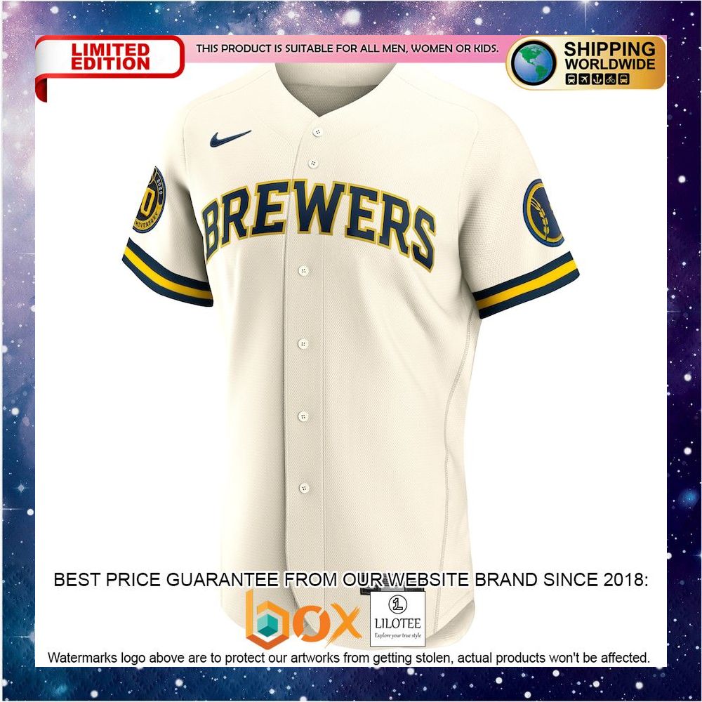 NEW Milwaukee Brewers Home Authentic Team Cream Baseball Jersey 2