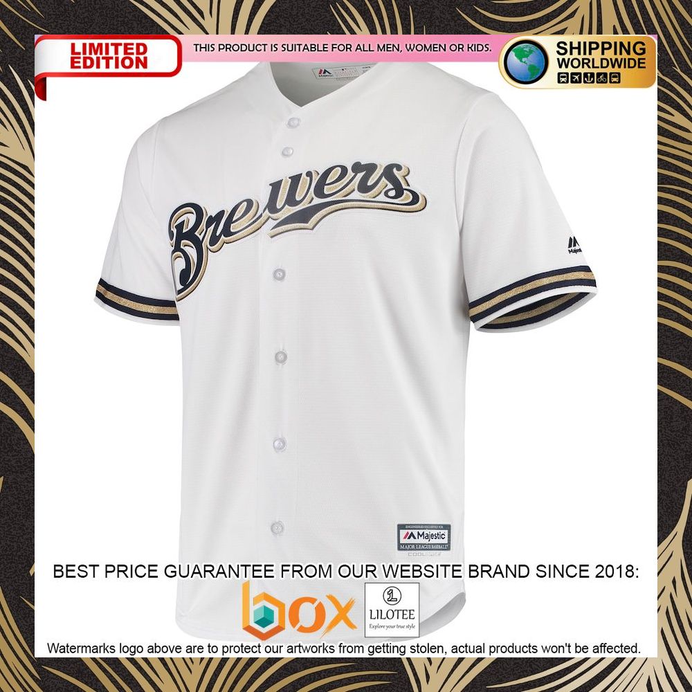 NEW Milwaukee Brewers Majestic Home Official Cool Base White Baseball Jersey 5