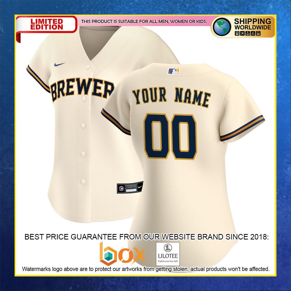 HOT Milwaukee Brewers Women's Custom Name Number Cream Baseball Jersey Shirt 4