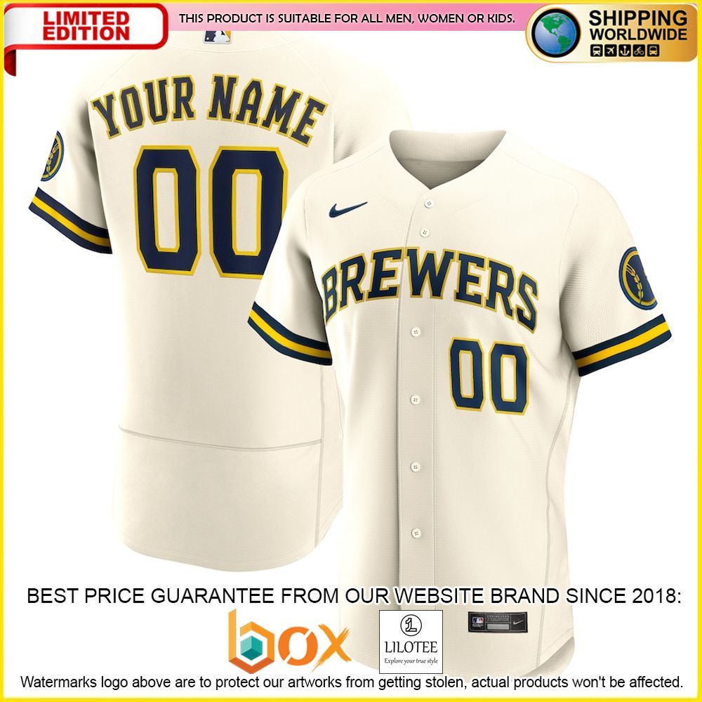HOT Milwaukee Brewers Custom Name Number Cream Baseball Jersey Shirt 1