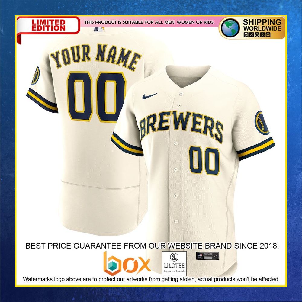 HOT Milwaukee Brewers Custom Name Number Cream Baseball Jersey Shirt 4