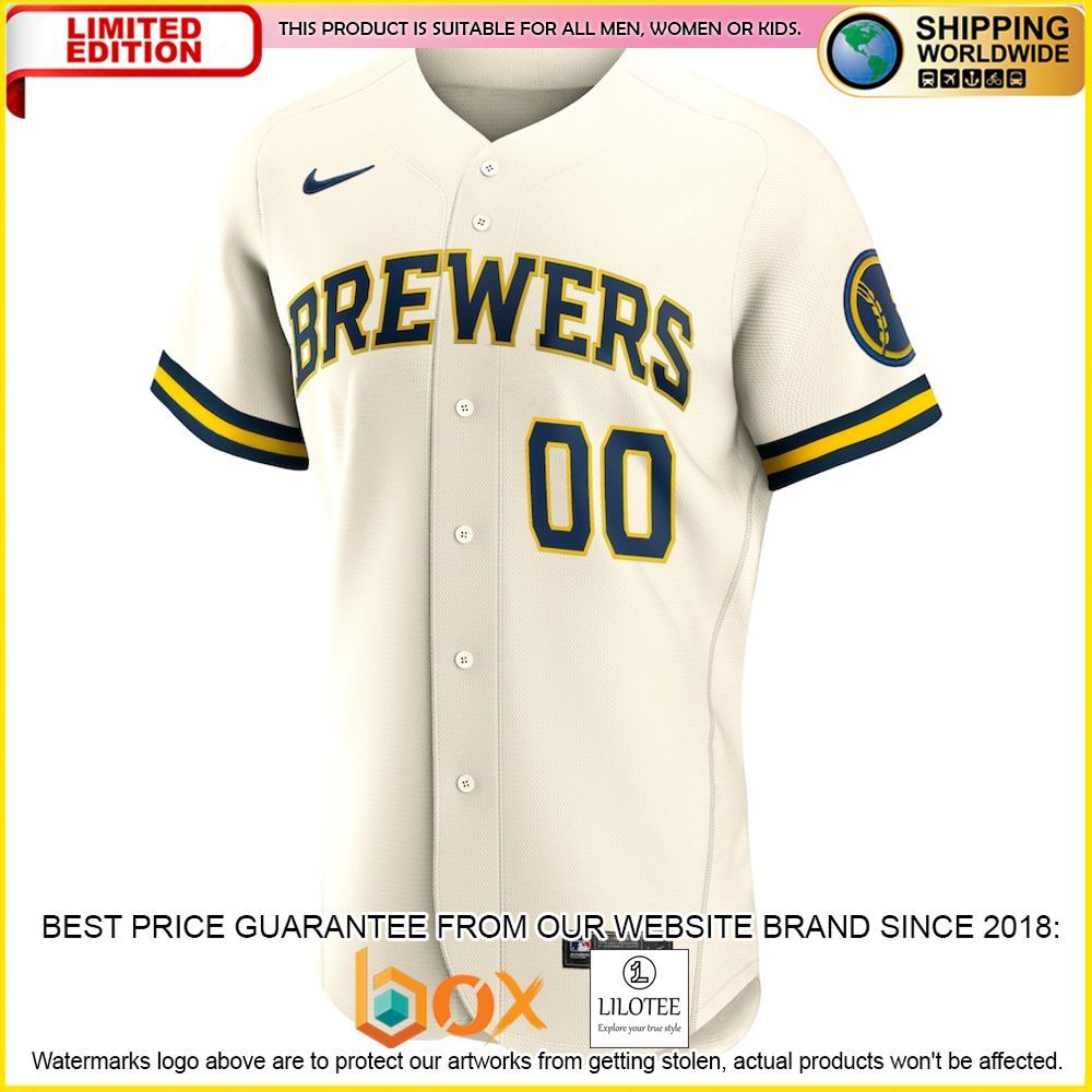 HOT Milwaukee Brewers Custom Name Number Cream Baseball Jersey Shirt 2