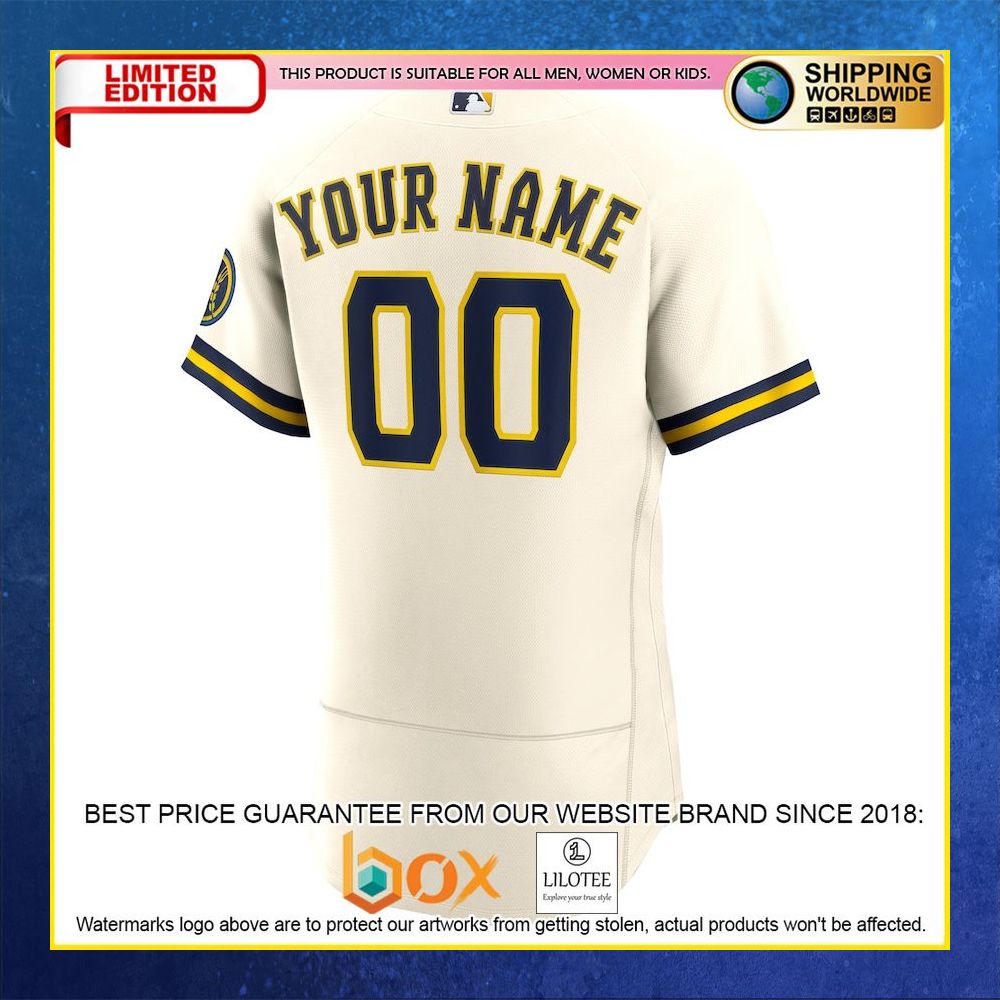 HOT Milwaukee Brewers Custom Name Number Cream Baseball Jersey Shirt 6
