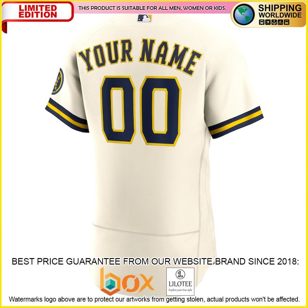 HOT Milwaukee Brewers Custom Name Number Cream Baseball Jersey Shirt 3