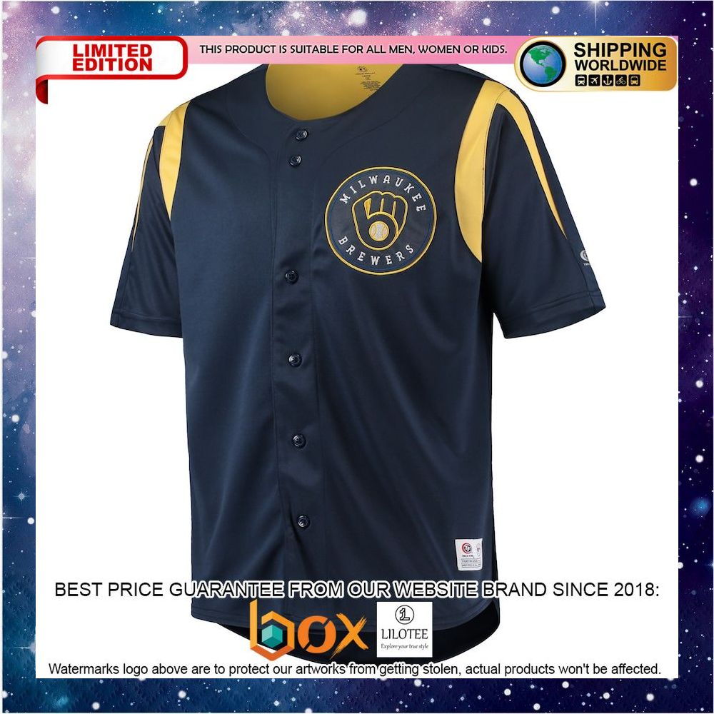 NEW Milwaukee Brewers Stitches Team Color FullButton Navy Baseball Jersey 2
