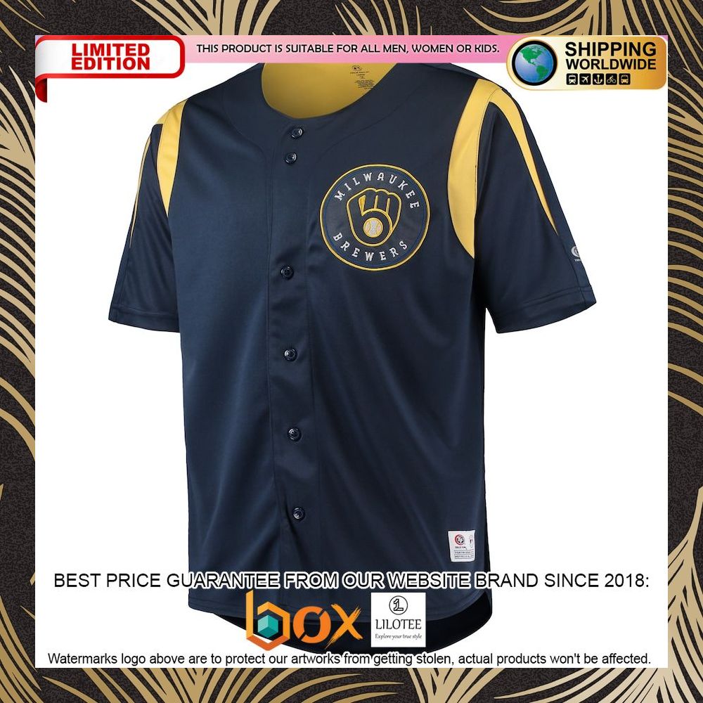 NEW Milwaukee Brewers Stitches Team Color FullButton Navy Baseball Jersey 5