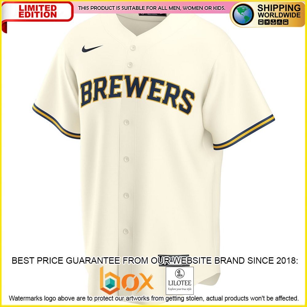 HOT Milwaukee Brewers Team Custom Name Number Cream Baseball Jersey Shirt 2