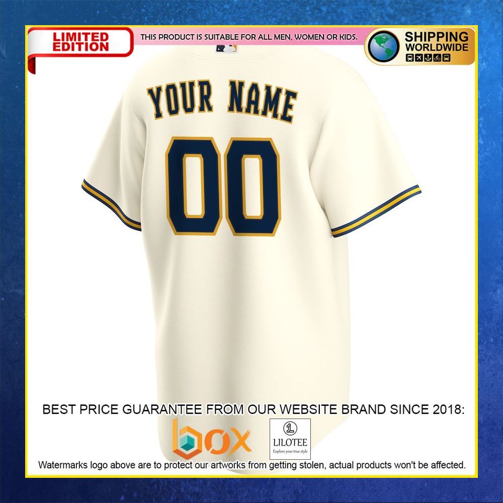 HOT Milwaukee Brewers Team Custom Name Number Cream Baseball Jersey Shirt 6