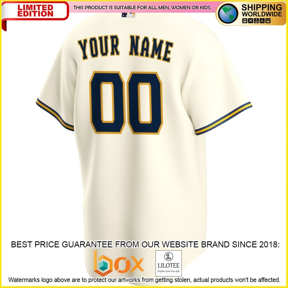 HOT Milwaukee Brewers Team Custom Name Number Cream Baseball Jersey Shirt 3