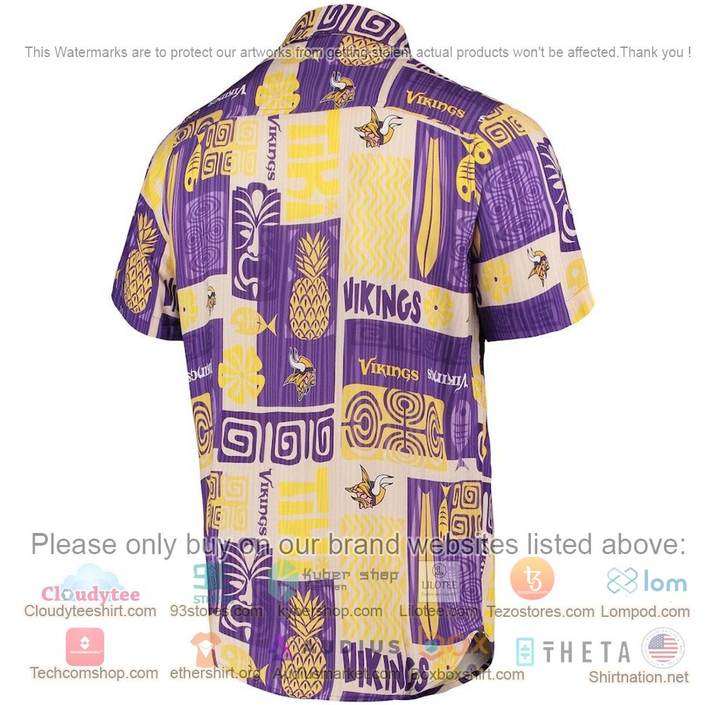 HOT Minnesota Vikings Purple-Tan Tiki Floral Button-Up Hawaii Shirt 3
