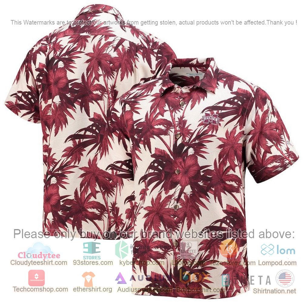 HOT Mississippi State Bulldogs Maroon Harbor Island Hibiscus Button-Up Hawaii Shirt 1