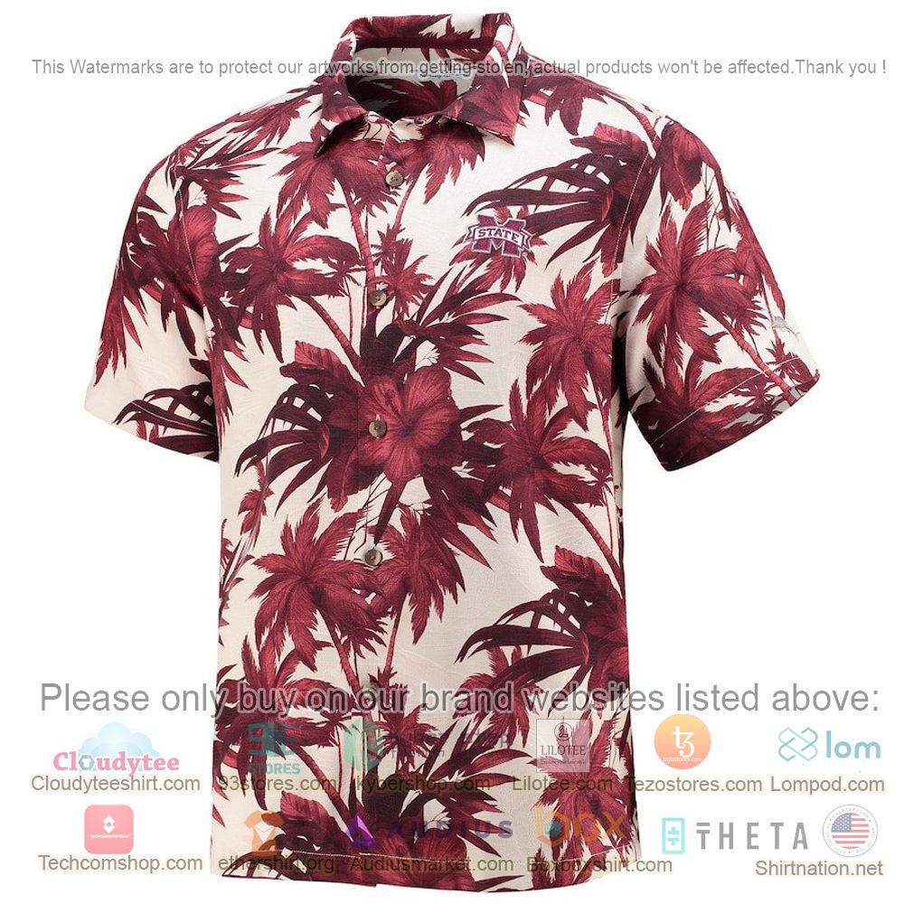 HOT Mississippi State Bulldogs Maroon Harbor Island Hibiscus Button-Up Hawaii Shirt 2
