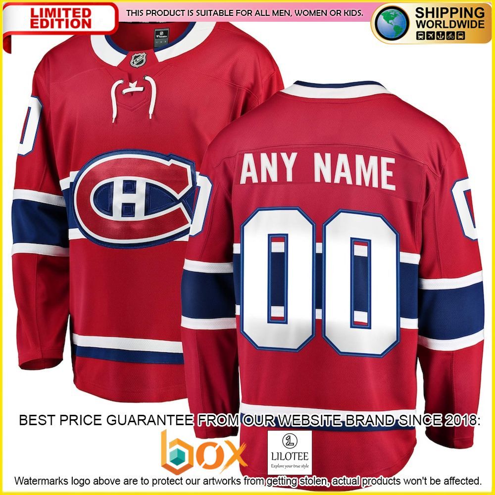 NEW Montreal Canadiens Fanatics Branded Home Custom Red Premium Hockey Jersey 1