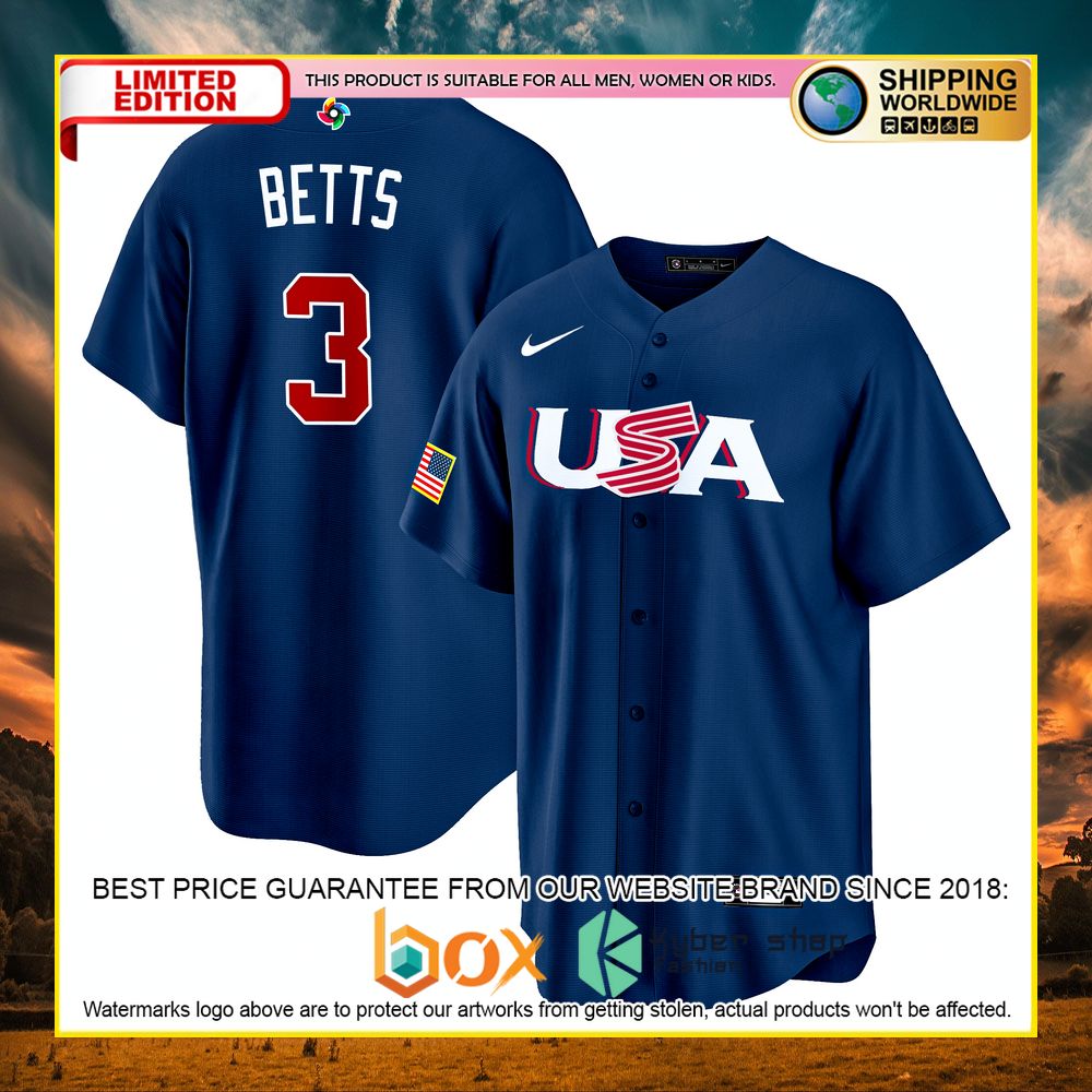 NEW Mookie Betts 3 USA Navy Premium Baseball Jersey 2