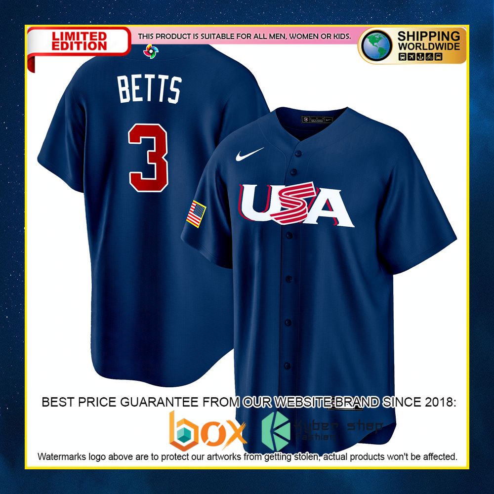 NEW Mookie Betts 3 USA Navy Premium Baseball Jersey 3