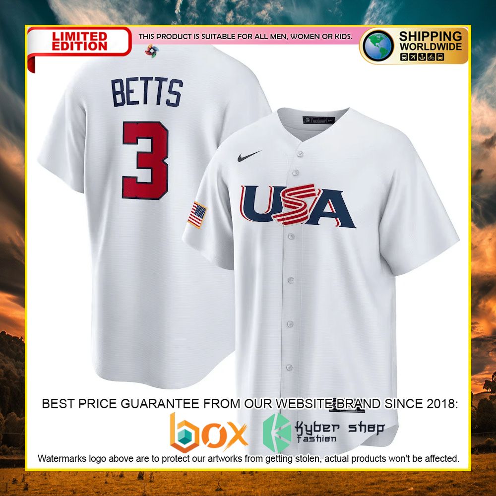 NEW Mookie Betts 3 USA White Premium Baseball Jersey 3