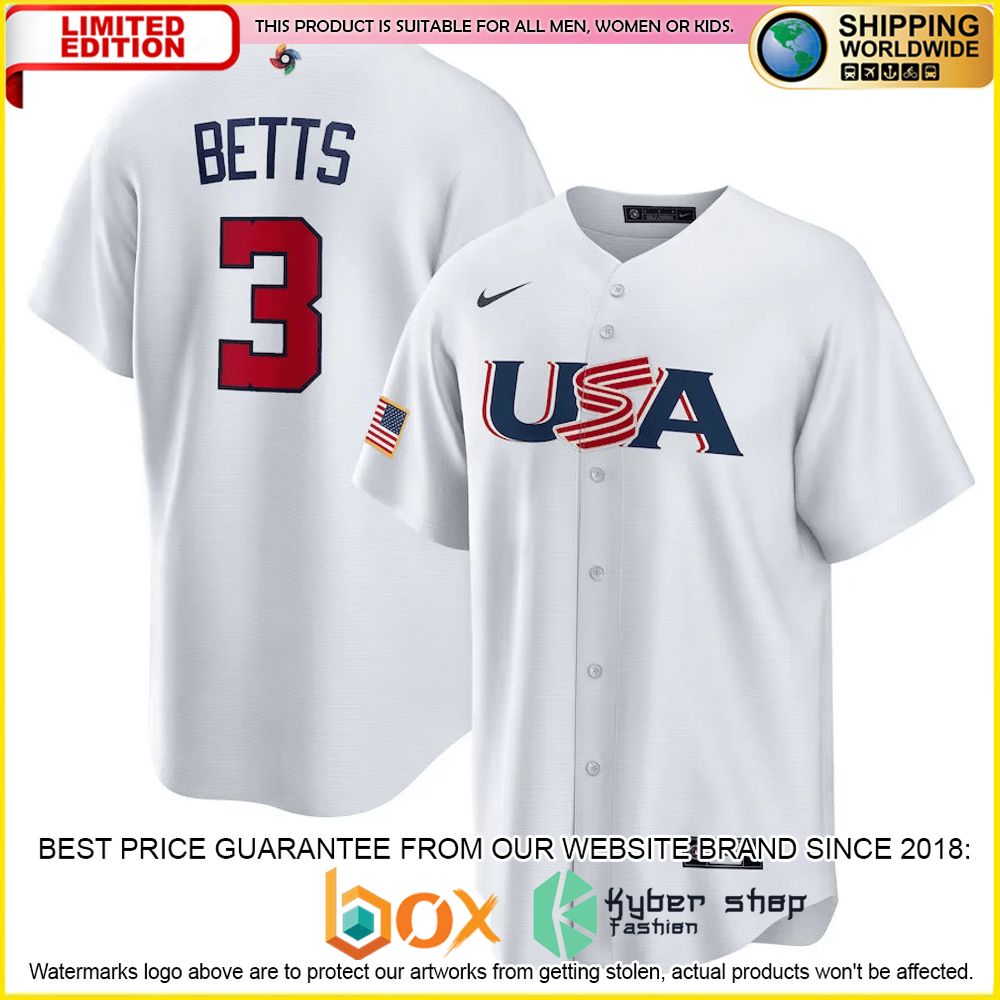 NEW Mookie Betts 3 USA White Premium Baseball Jersey 1