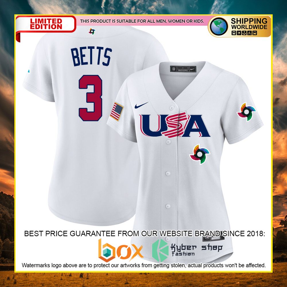 NEW Mookie Betts 3 USA White Premium Baseball Jersey 4