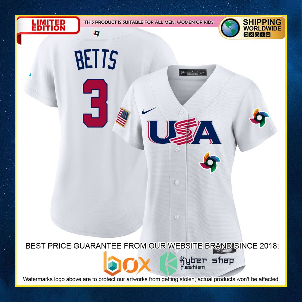 NEW Mookie Betts 3 USA White Premium Baseball Jersey 6