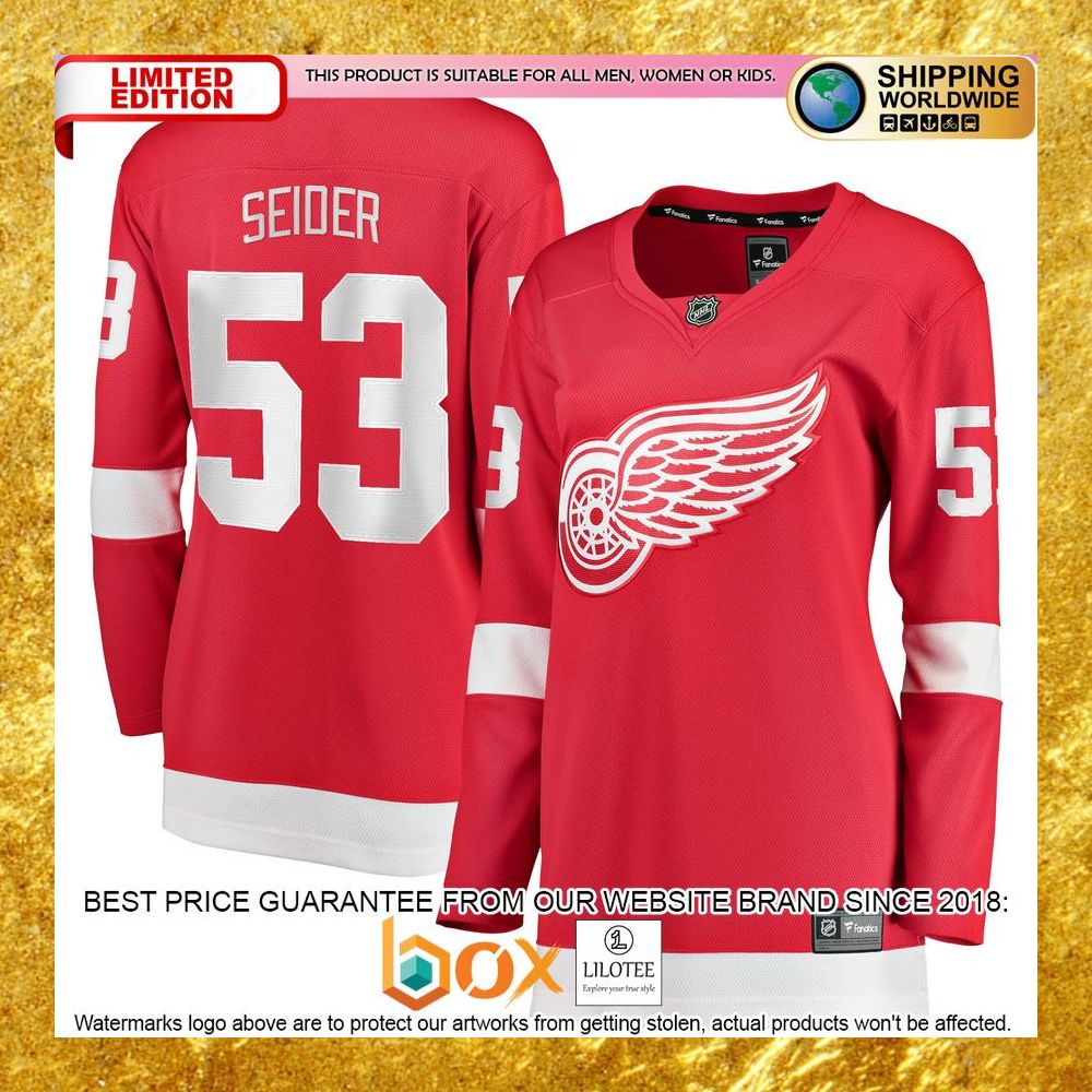NEW Moritz Seider Detroit Red Wings Women's Home Player Red Hockey Jersey 5