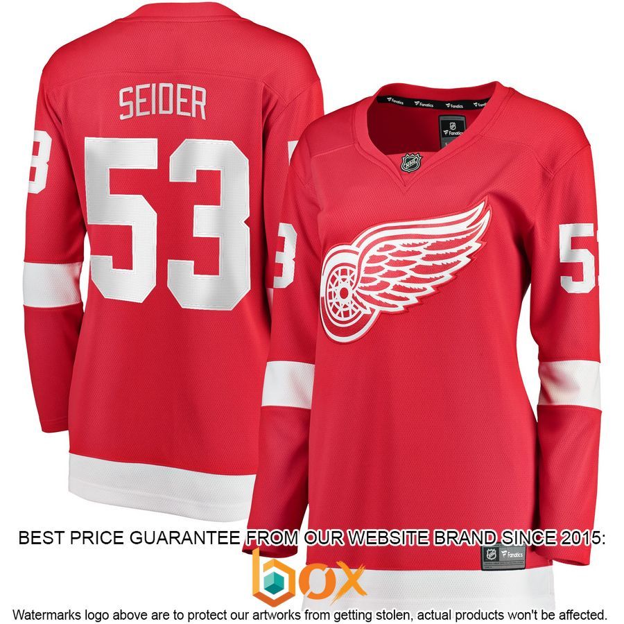 NEW Moritz Seider Detroit Red Wings Women's Home Player Red Hockey Jersey 1
