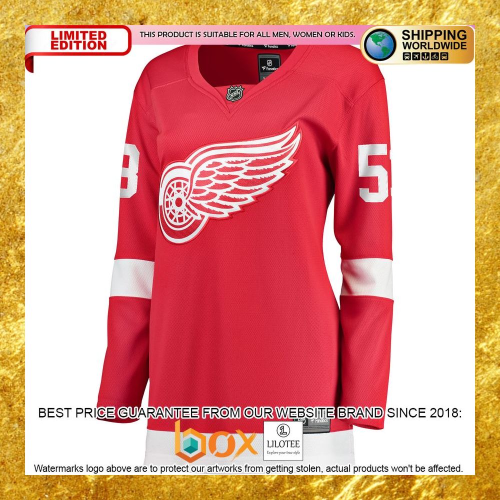NEW Moritz Seider Detroit Red Wings Women's Home Player Red Hockey Jersey 6