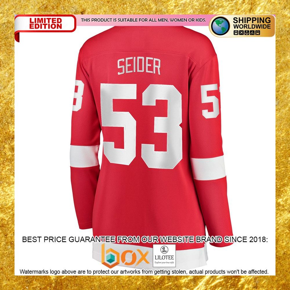 NEW Moritz Seider Detroit Red Wings Women's Home Player Red Hockey Jersey 7