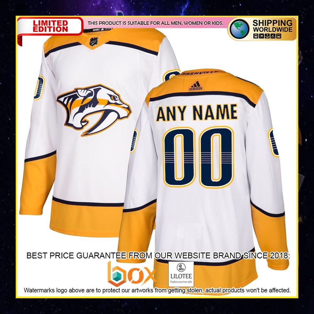 NEW Nashville Predators Adidas Away Custom White Premium Hockey Jersey 7