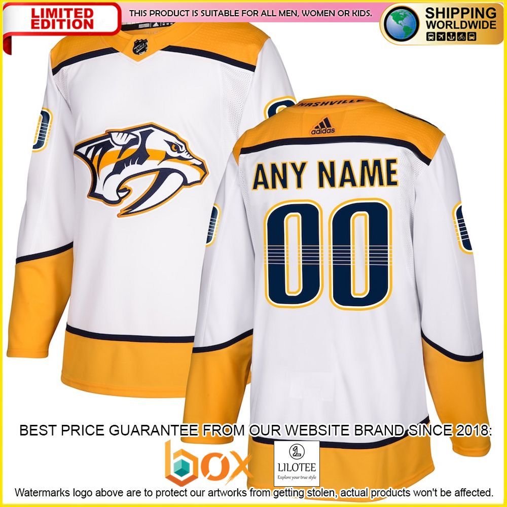 NEW Nashville Predators Adidas Away Custom White Premium Hockey Jersey 1