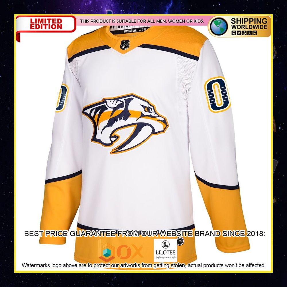 NEW Nashville Predators Adidas Away Custom White Premium Hockey Jersey 8
