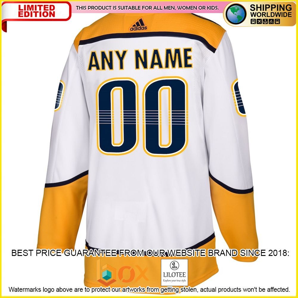 NEW Nashville Predators Adidas Away Custom White Premium Hockey Jersey 3