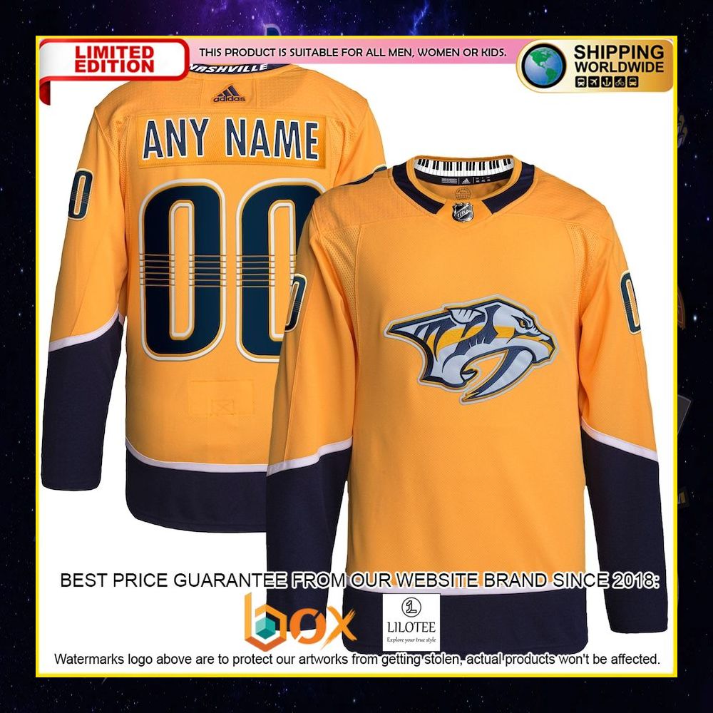 NEW Nashville Predators Adidas Custom Gold Premium Hockey Jersey 4