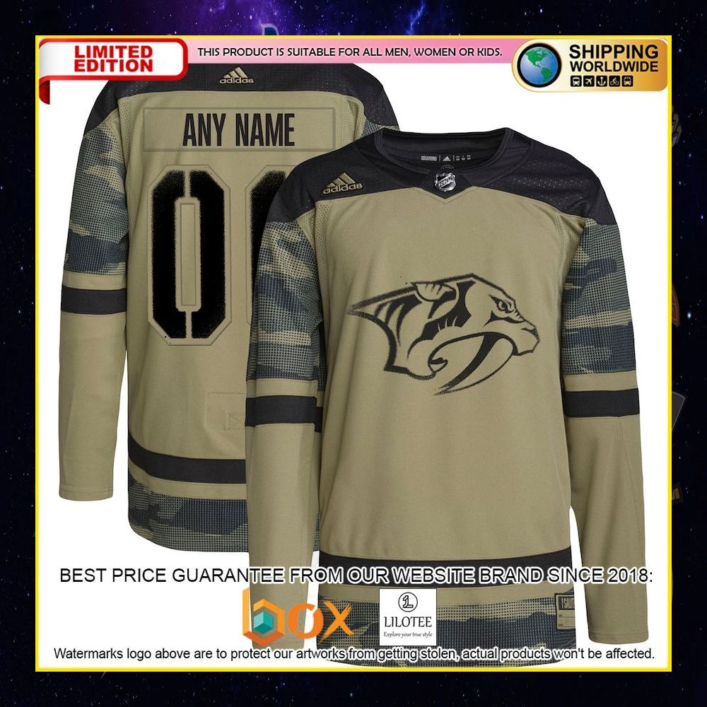 NEW Nashville Predators Adidas Military Appreciation Team Custom Camo Premium Hockey Jersey 4