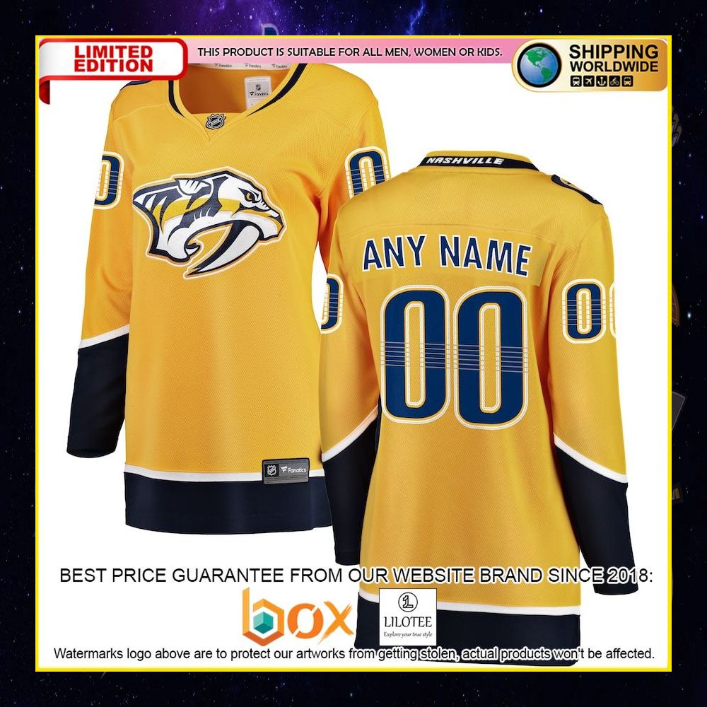 NEW Nashville Predators Fanatics Branded Women's Home Custom Yellow Premium Hockey Jersey 8
