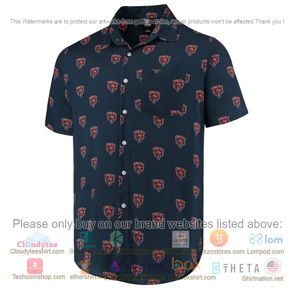 HOT Navy Chicago Bears Mini Print Logo Button-Up Hawaii Shirt 2