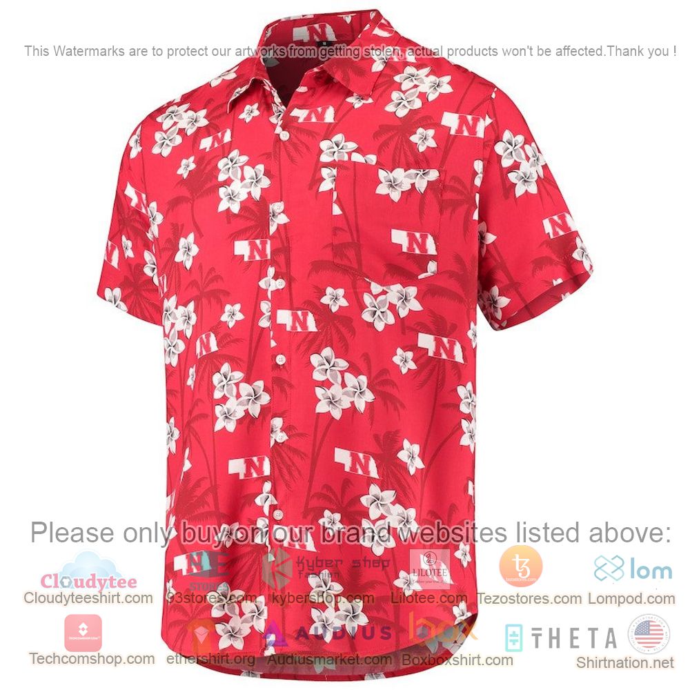 HOT Nebraska Huskers Scarlet College Floral Button-Up Hawaii Shirt 2