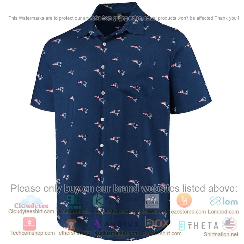 HOT New England Patriots Navy Mini Print Logo Button-Up Hawaii Shirt 2