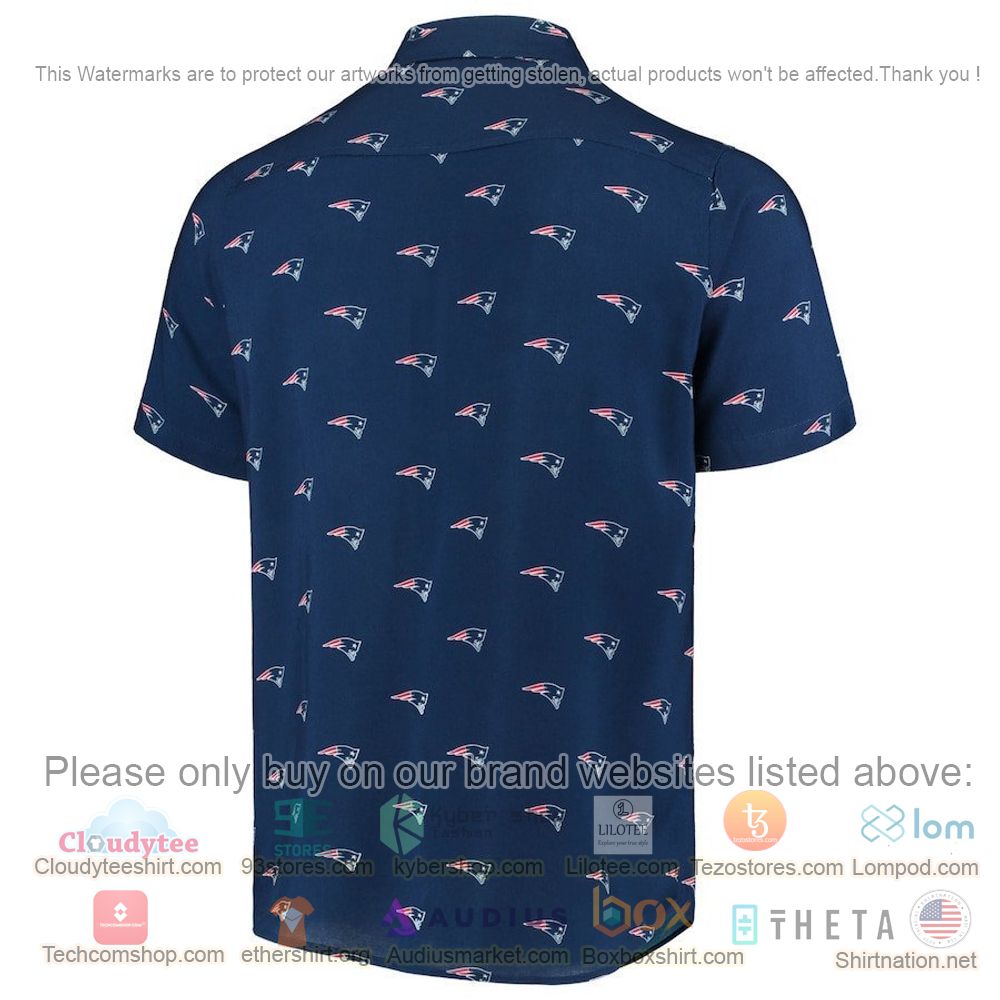 HOT New England Patriots Navy Mini Print Logo Button-Up Hawaii Shirt 3
