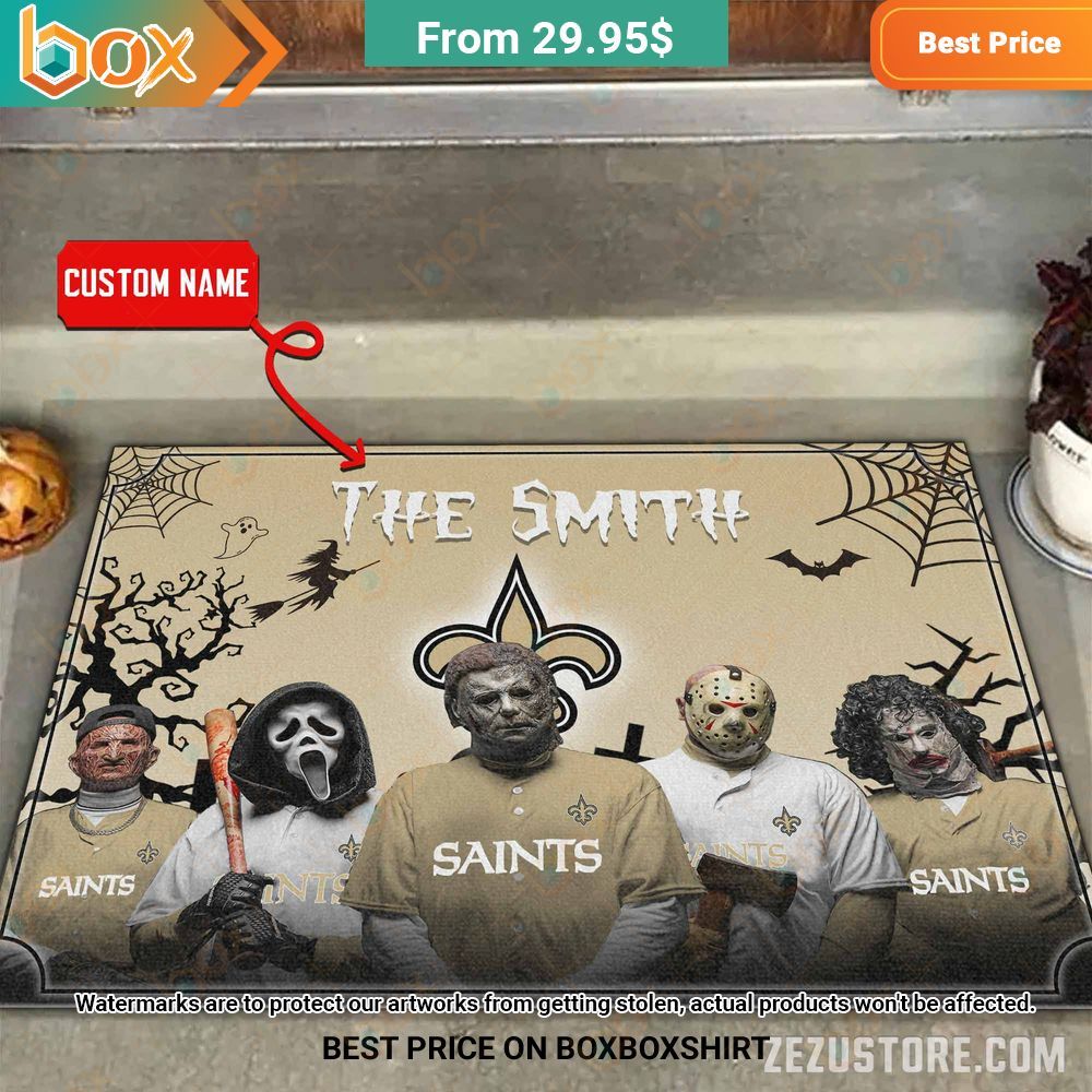 New Orleans Saints Freddy Krueger Ghostface Michael Myers Jason Voorhees Leatherface Custom Halloween Doormat 1