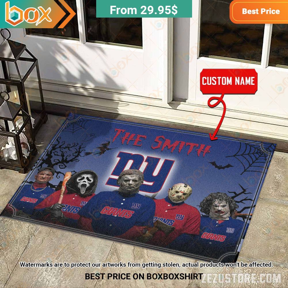 New York Giants Freddy Krueger Ghostface Michael Myers Jason Voorhees Leatherface Custom Halloween Doormat 3