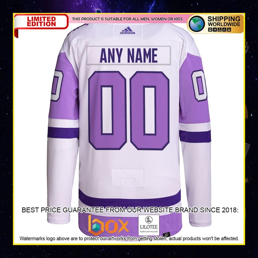 NEW New York Islanders Adidas Fights Cancer Custom White Purple Premium Hockey Jersey 6