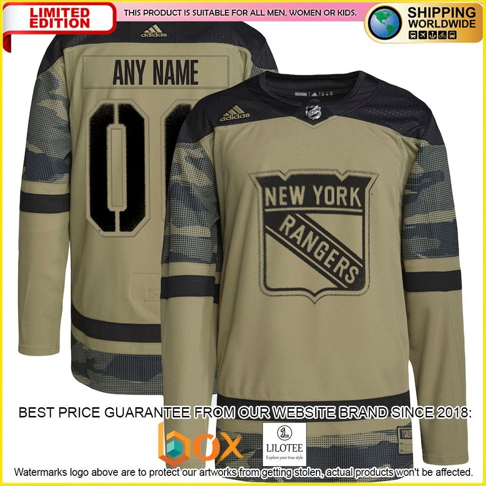 NEW New York Rangers Adidas Military Appreciation Team Custom Camo Premium Hockey Jersey 1