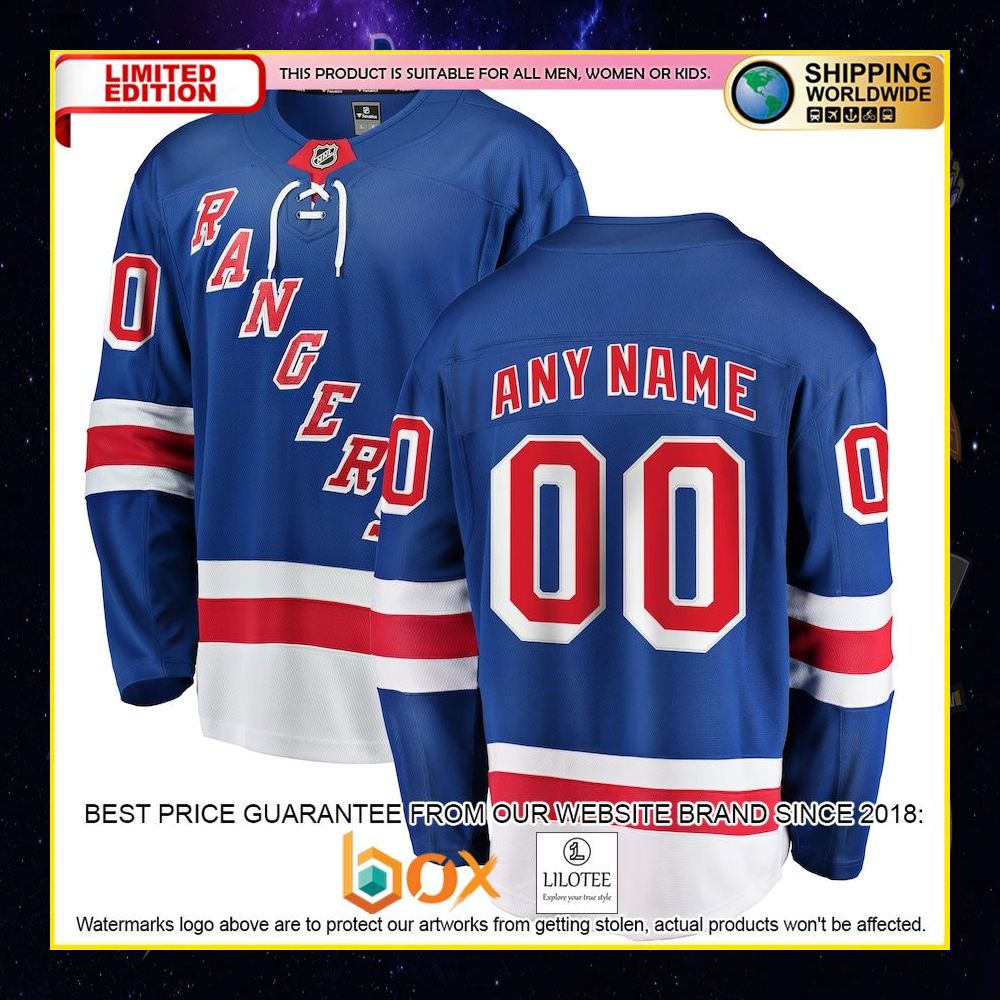 NEW New York Rangers Fanatics Branded Home Custom Blue Premium Hockey Jersey 4