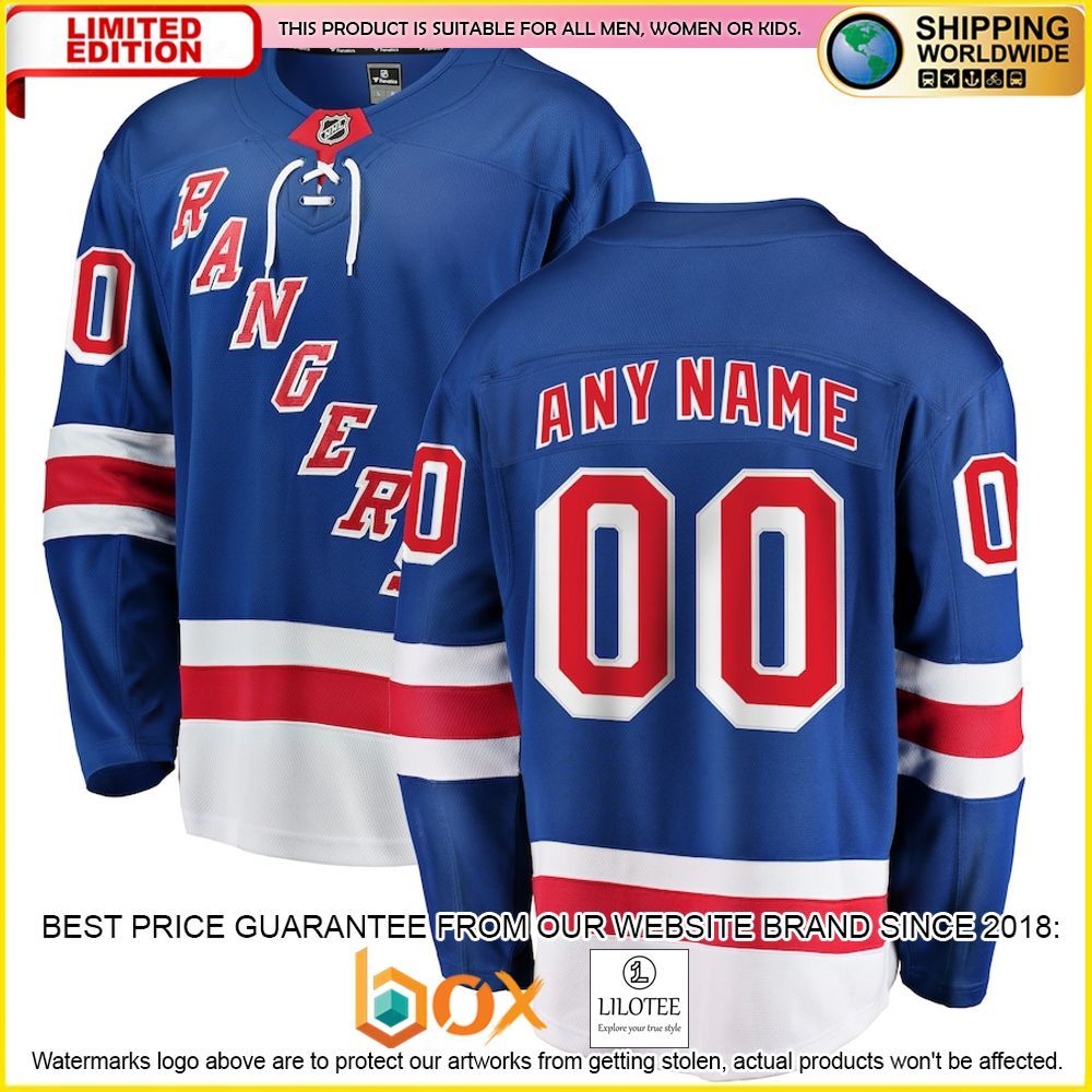 NEW New York Rangers Fanatics Branded Youth Home Custom Royal Premium Hockey Jersey 1