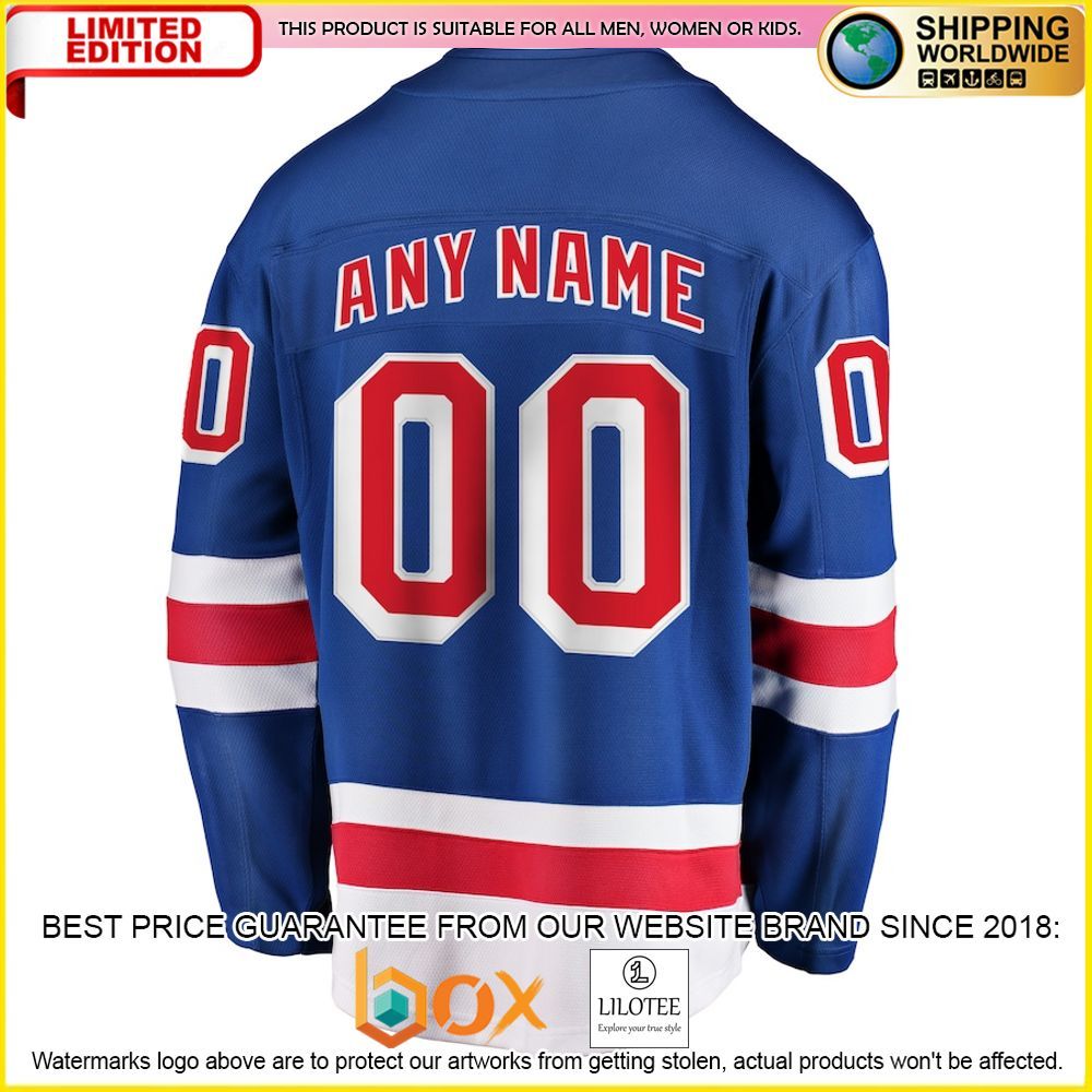 NEW New York Rangers Fanatics Branded Youth Home Custom Royal Premium Hockey Jersey 3