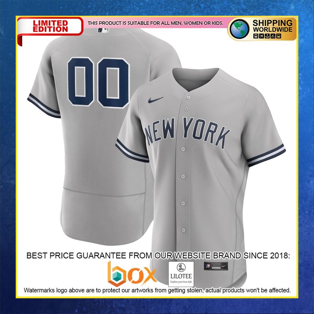 HOT New York Yankees Authentic Custom Name Number Gray Baseball Jersey Shirt 4