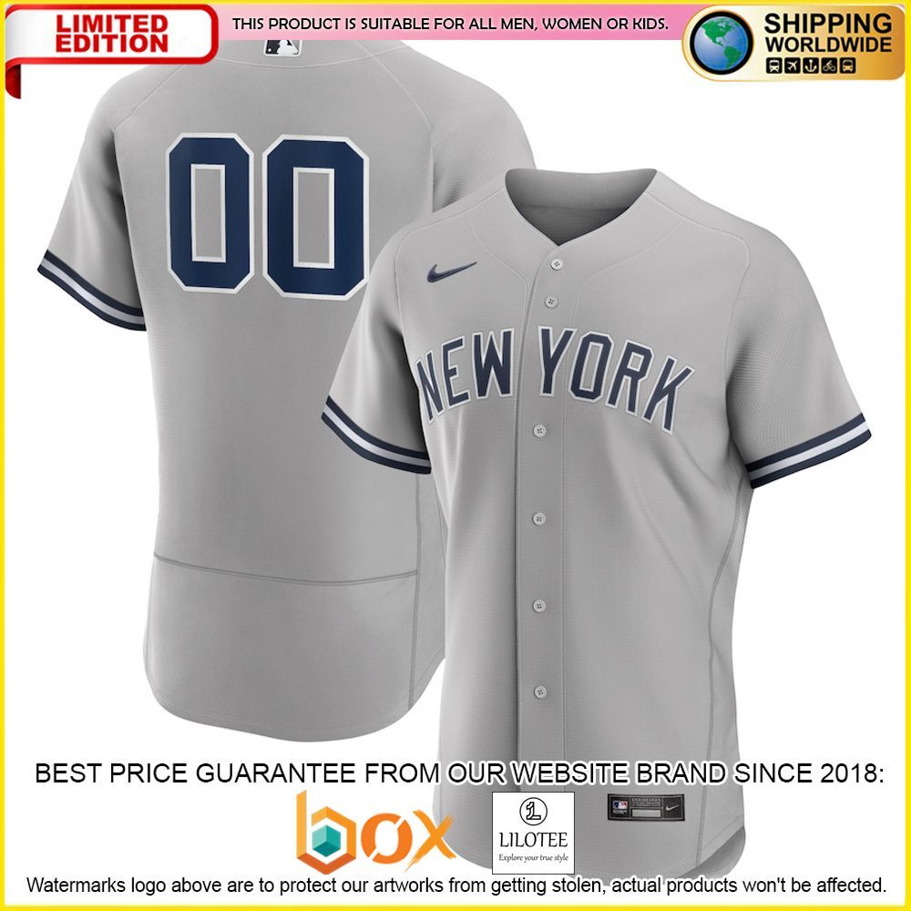HOT New York Yankees Authentic Custom Name Number Gray Baseball Jersey Shirt 1