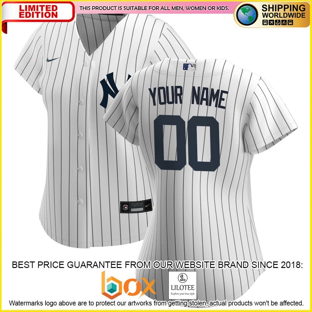 HOT New York Yankees Women's Custom Name Number White Baseball Jersey Shirt 1